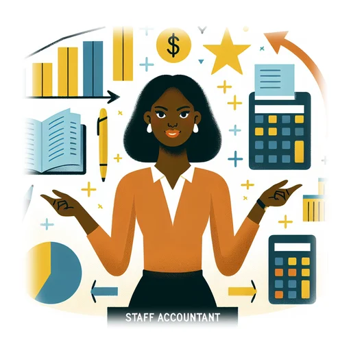 Professional workplace scene showing a Staff Accountant working in a modern Finance environment. The image represents the professional setting and responsibilities of the role.