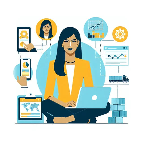 Professional workplace scene showing a Supply Chain Analyst working in a modern Manufacturing environment. The image represents the professional setting and responsibilities of the role.