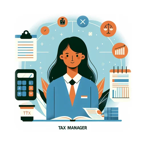 Professional workplace scene showing a Tax Manager working in a modern Finance environment. The image represents the professional setting and responsibilities of the role.