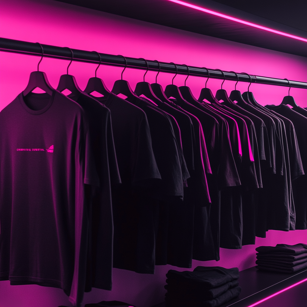 Schwarze T-Shirts, elegant in neon-pinkem Licht präsentiert, symbolisieren die Einführung einer nachhaltigen Modekollektion eines internationalen Modeunternehmens in Deutschland. In einem anspruchsvollen Marktumfeld strebt das Unternehmen danach, sich als glaubwürdiger Vorreiter für nachhaltige Mode zu etablieren. Unterstützt durch die Werbezauberer aus dem Rhein-Erft-Kreis, Köln, wird eine Influencer Kampagne gestartet, die Trend Influencer und Social Media Marketing nutzt, um das Markenbewusstsein zu steigern. Die Kombination aus Influencer Marketing, E-Mail-Marketing, Content Creation und Content Marketing trägt dazu bei, die Zielgruppe effektiv anzusprechen und zu gewinnen.