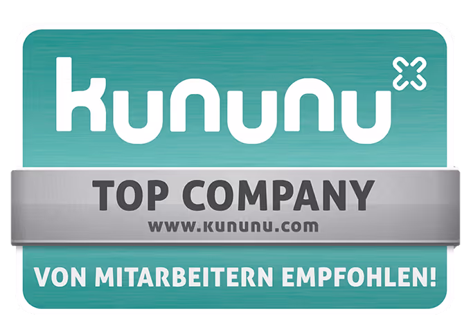 Kununu Top Company Auszeichnung, empfohlen von Mitarbeitern, Webseite www.kununu.com.