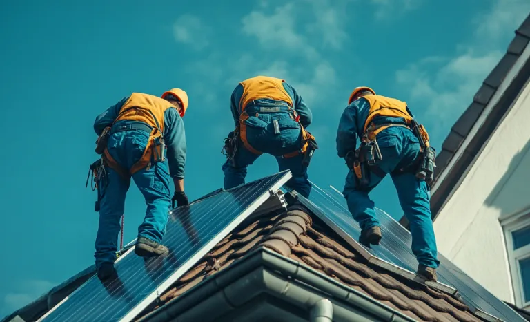 3 männer auf dach pv anlagen montage