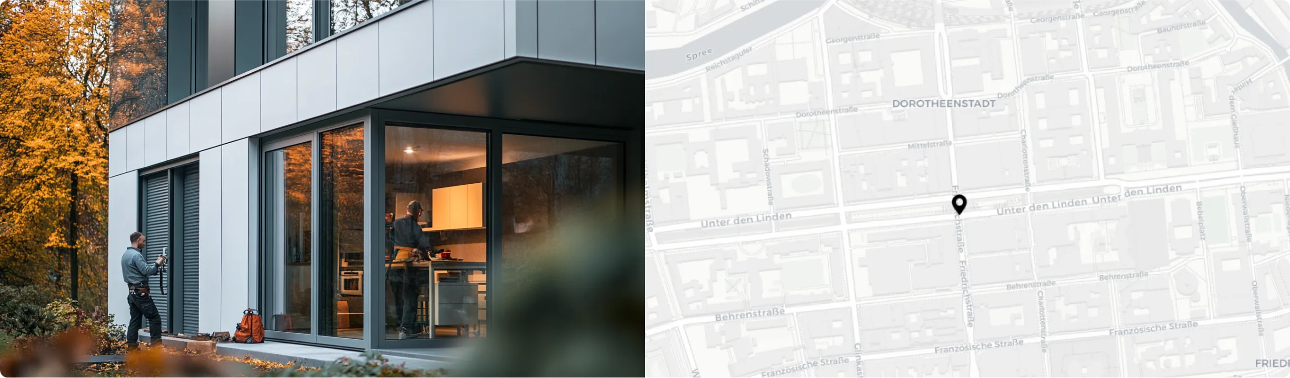 Mann steht vorgarten am fenster mit map