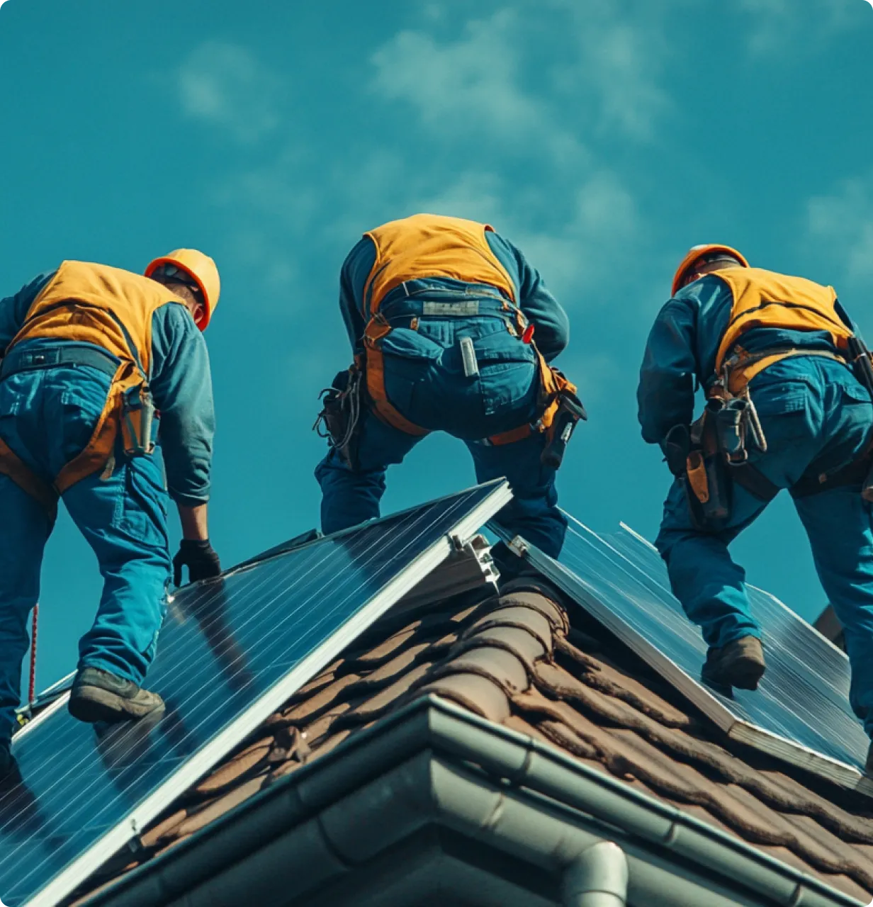 3 männer auf dach pv anlagen montage
