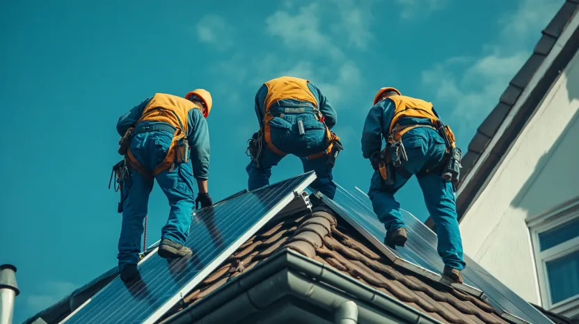 3 männer auf dach pv anlagen montage