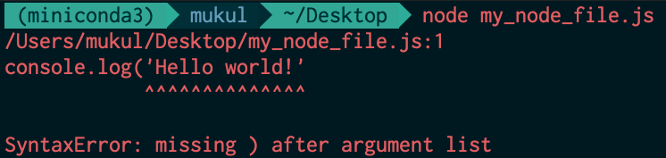 Example syntax error in Node.js