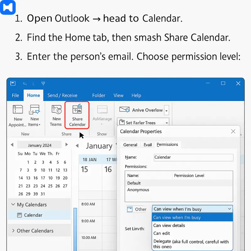 share your outlook calendar on windows