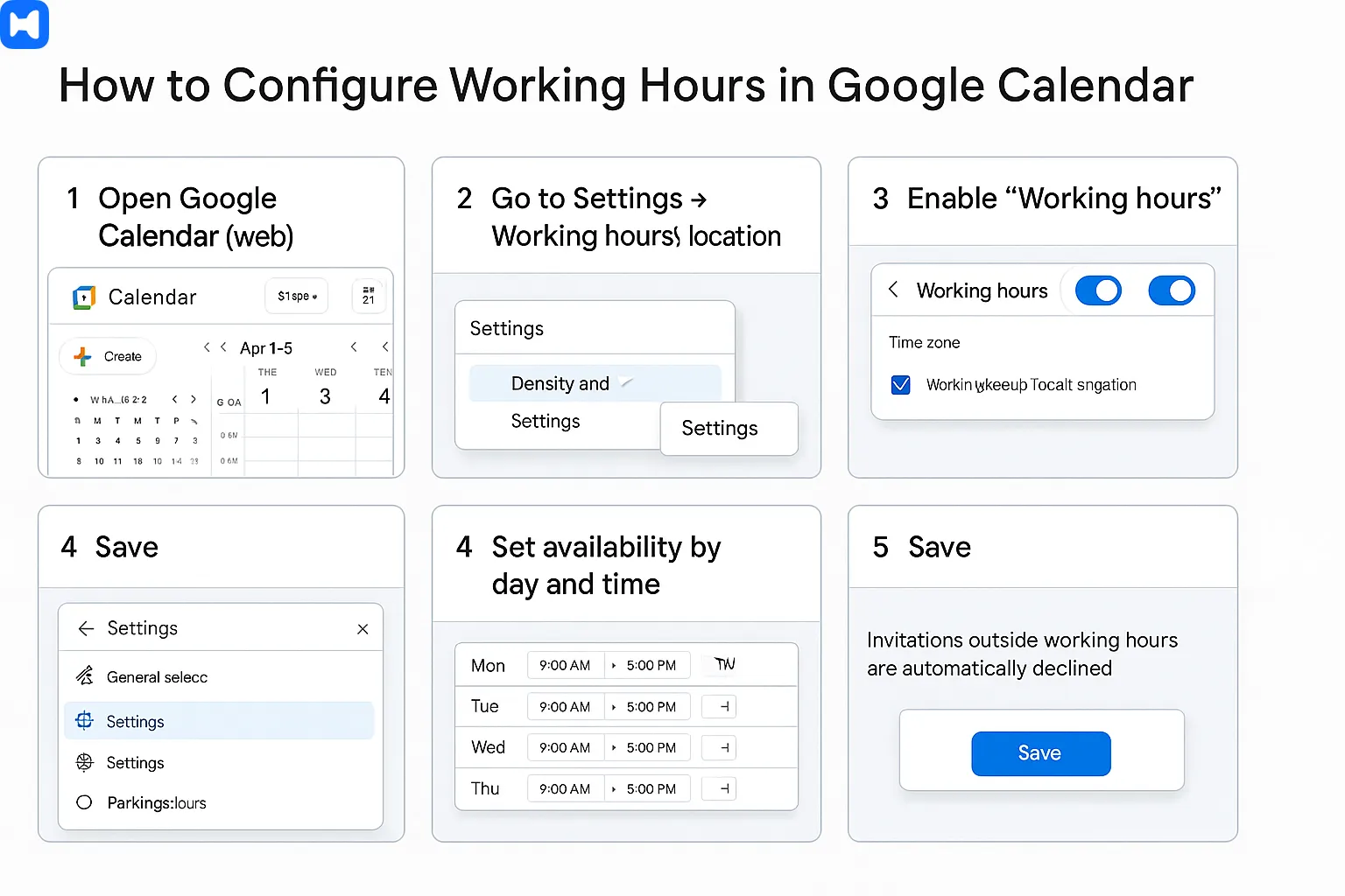 how to configure working hours in google calendar
