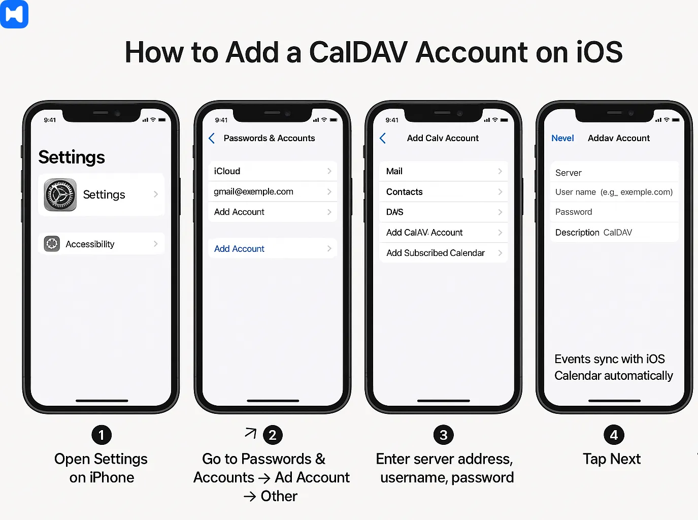 how to add a caldav account on ios