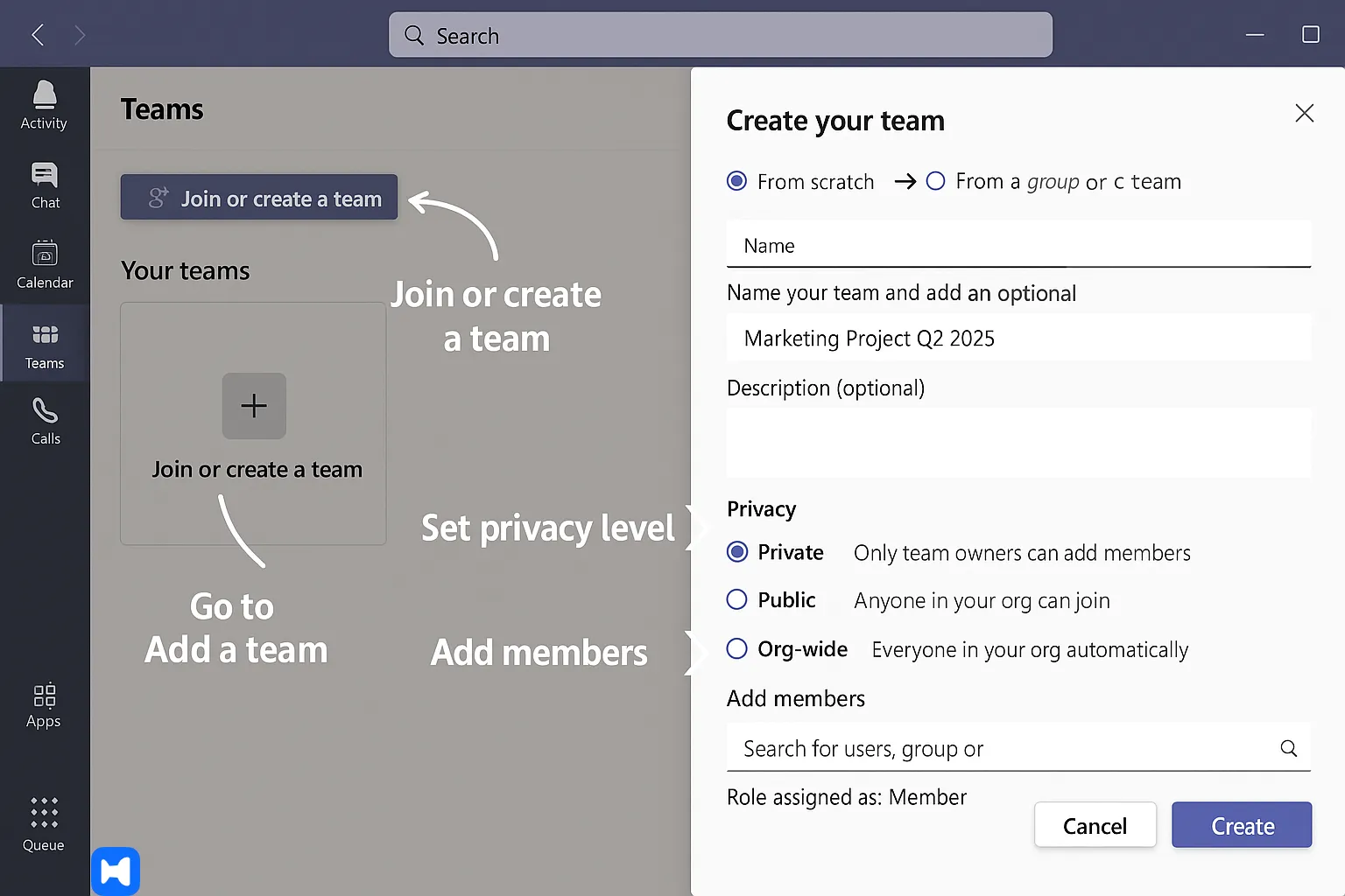 how to create a team