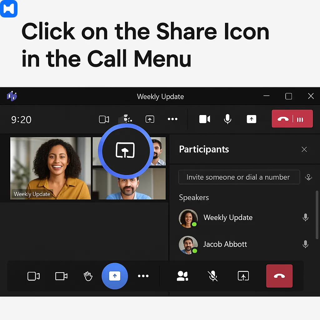 Click on the Share Icon in the Call Menu
