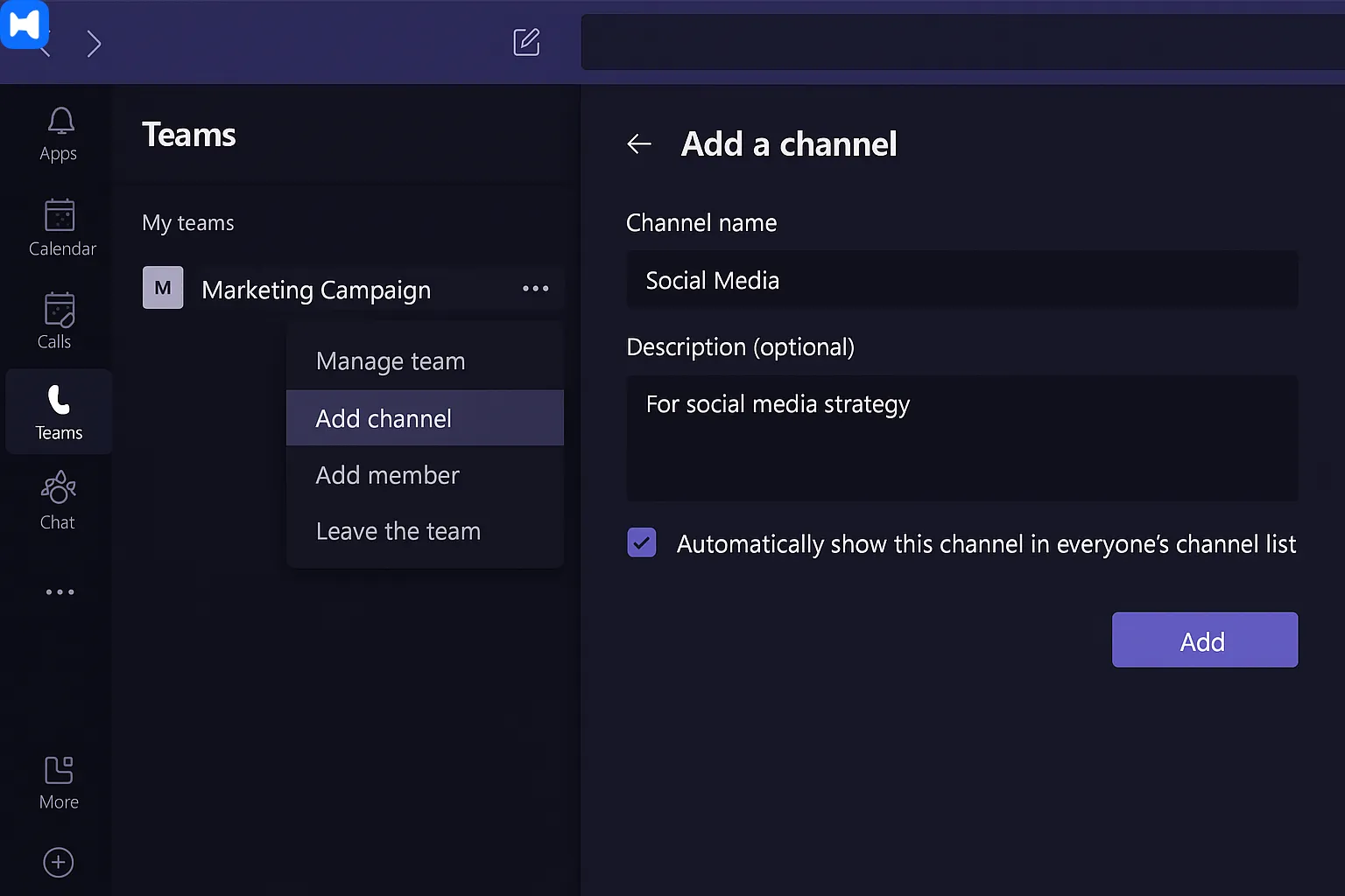 creating channels in microsoft teams