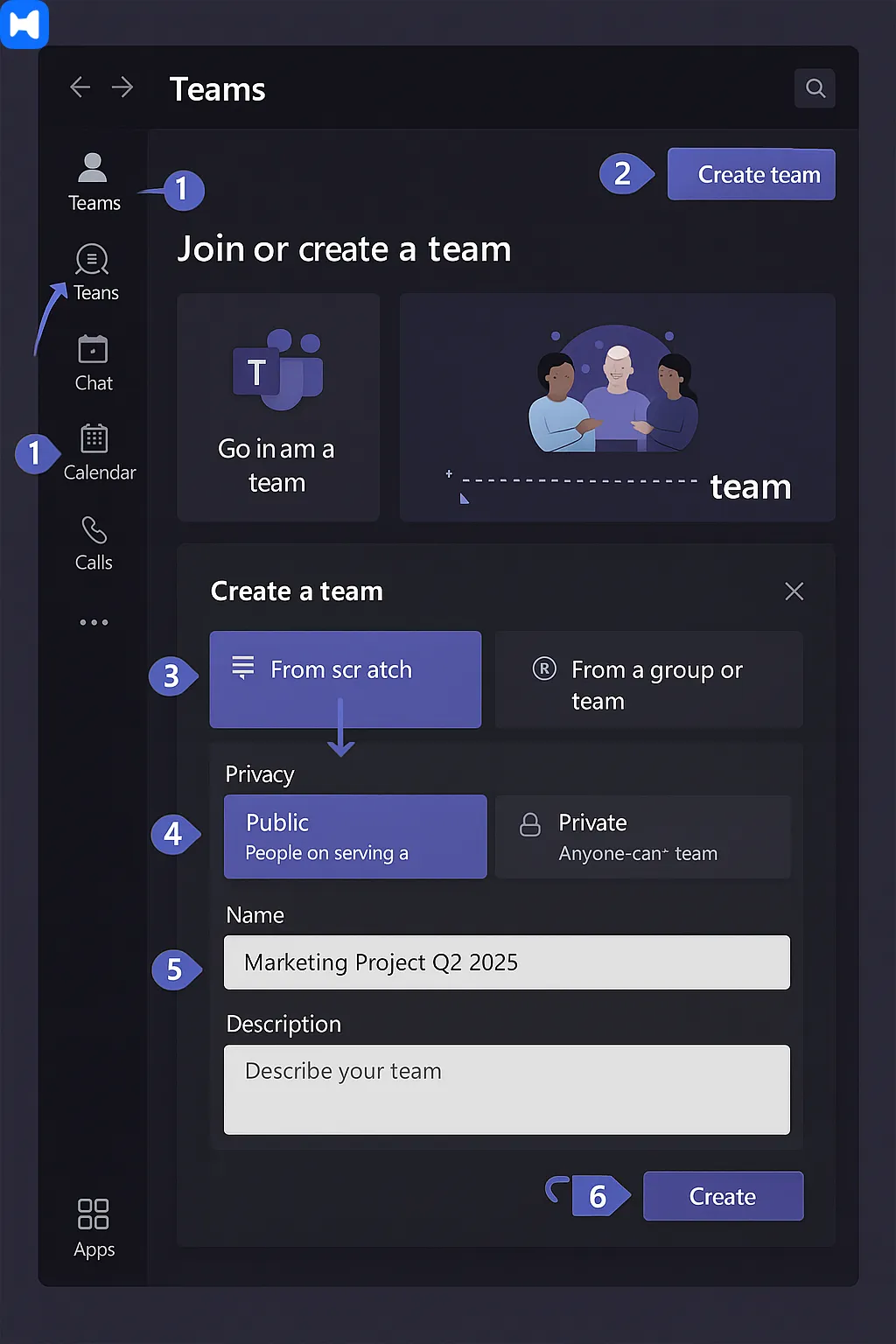 Creating new teams in Microsoft Teams