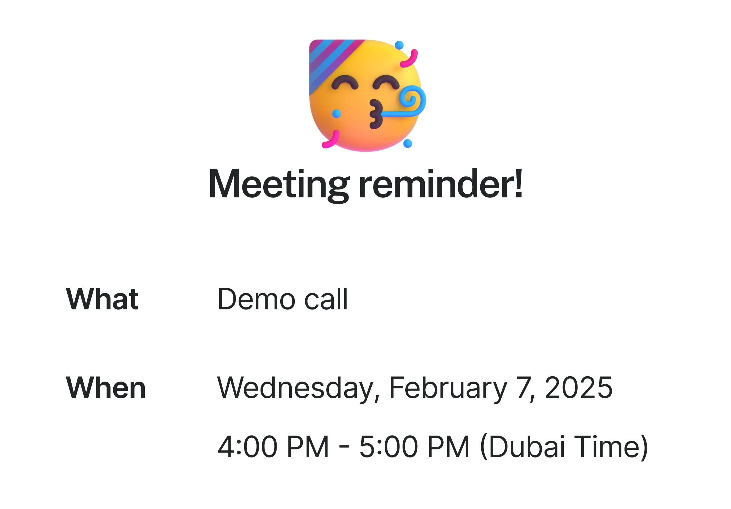 Calendar reminder for sales call