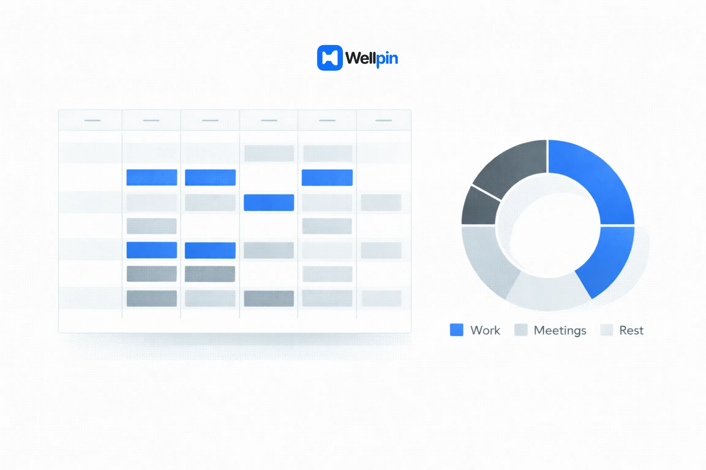 Illustration showing time tracking with a calendar view and a work–rest balance chart