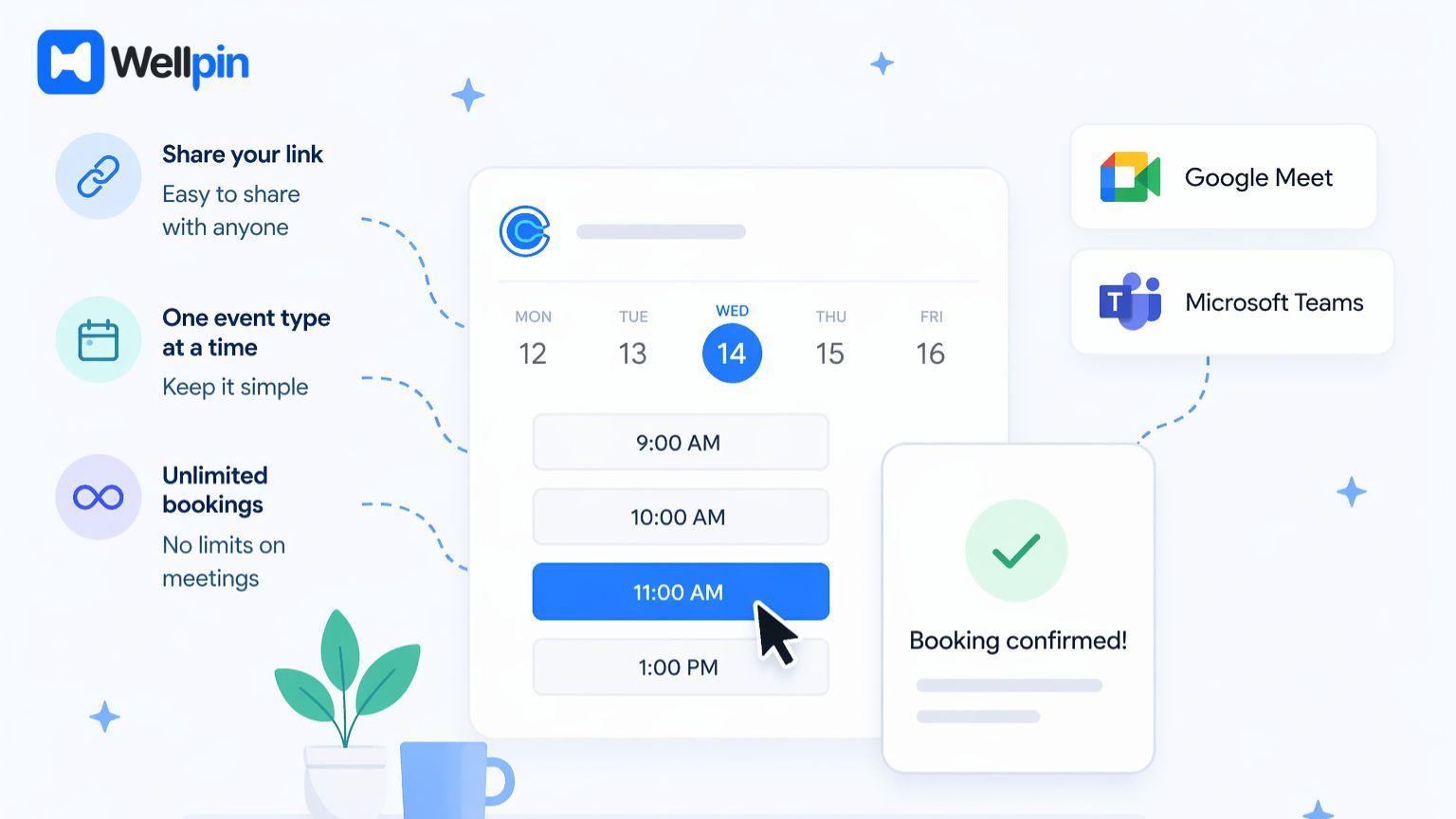 Free Calendly booking page with scheduling link and one event type