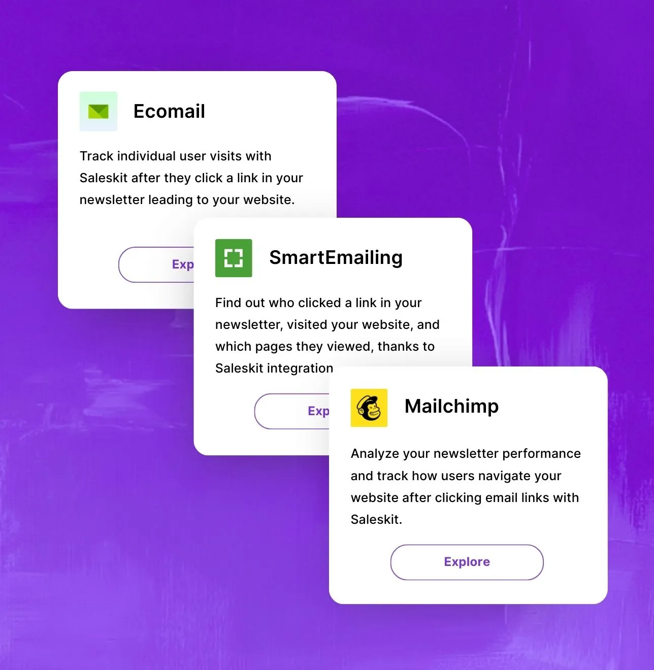 Emailing platforms, Ecomail, SmartEmailing, Mailchimp, and others supported by Saleskit (Merk, Leady) applications.