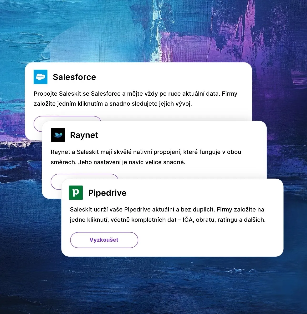 CRM platformy, Salesforce, Raynet, Pipedrive a další, které aplikace Saleskit (Merk, Leady) podporuje.
