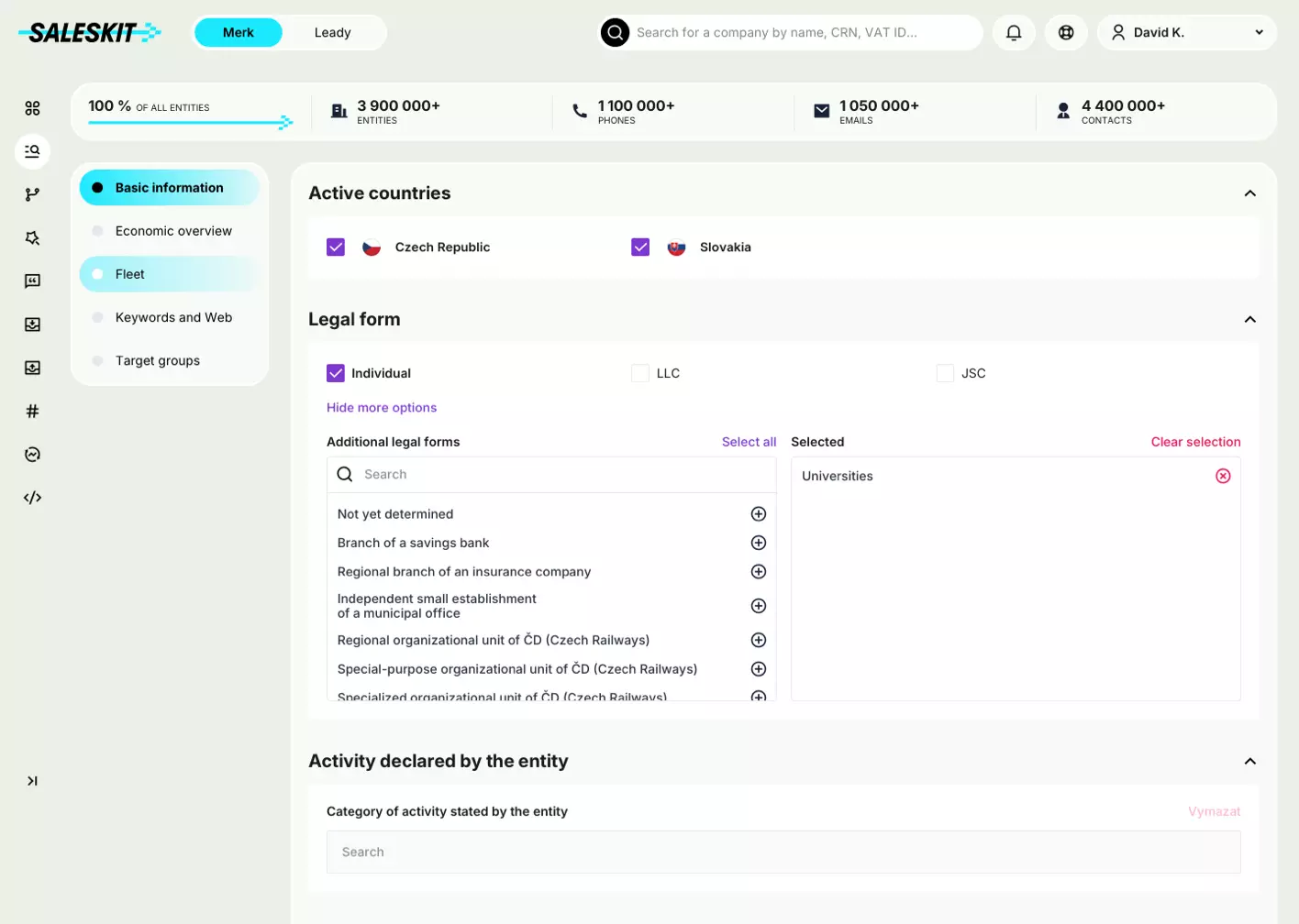 Database of Czech and Slovak companies with economic data and financial statements all in the Saleskit app.