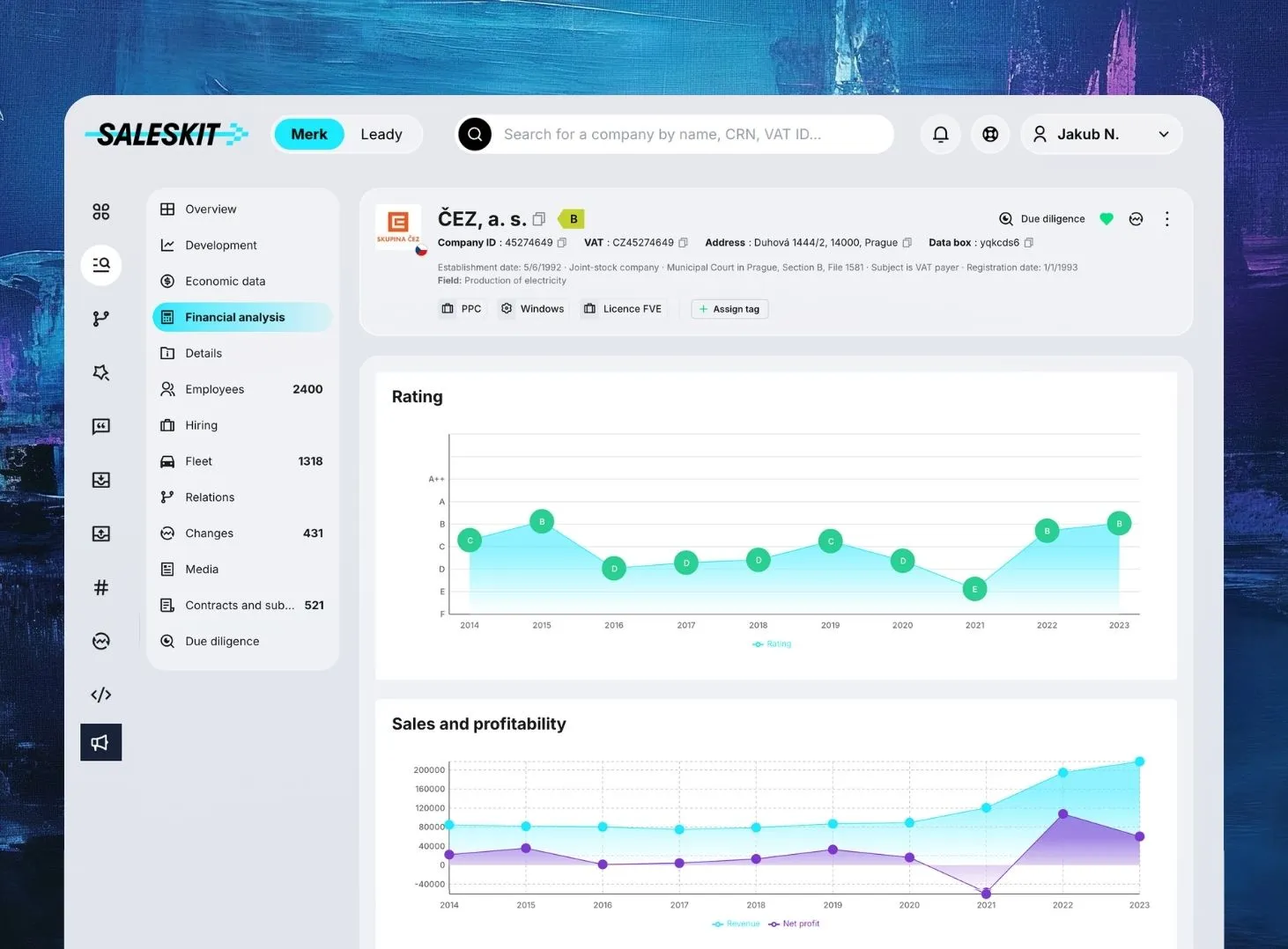 Financial indicators overview in the Saleskit app