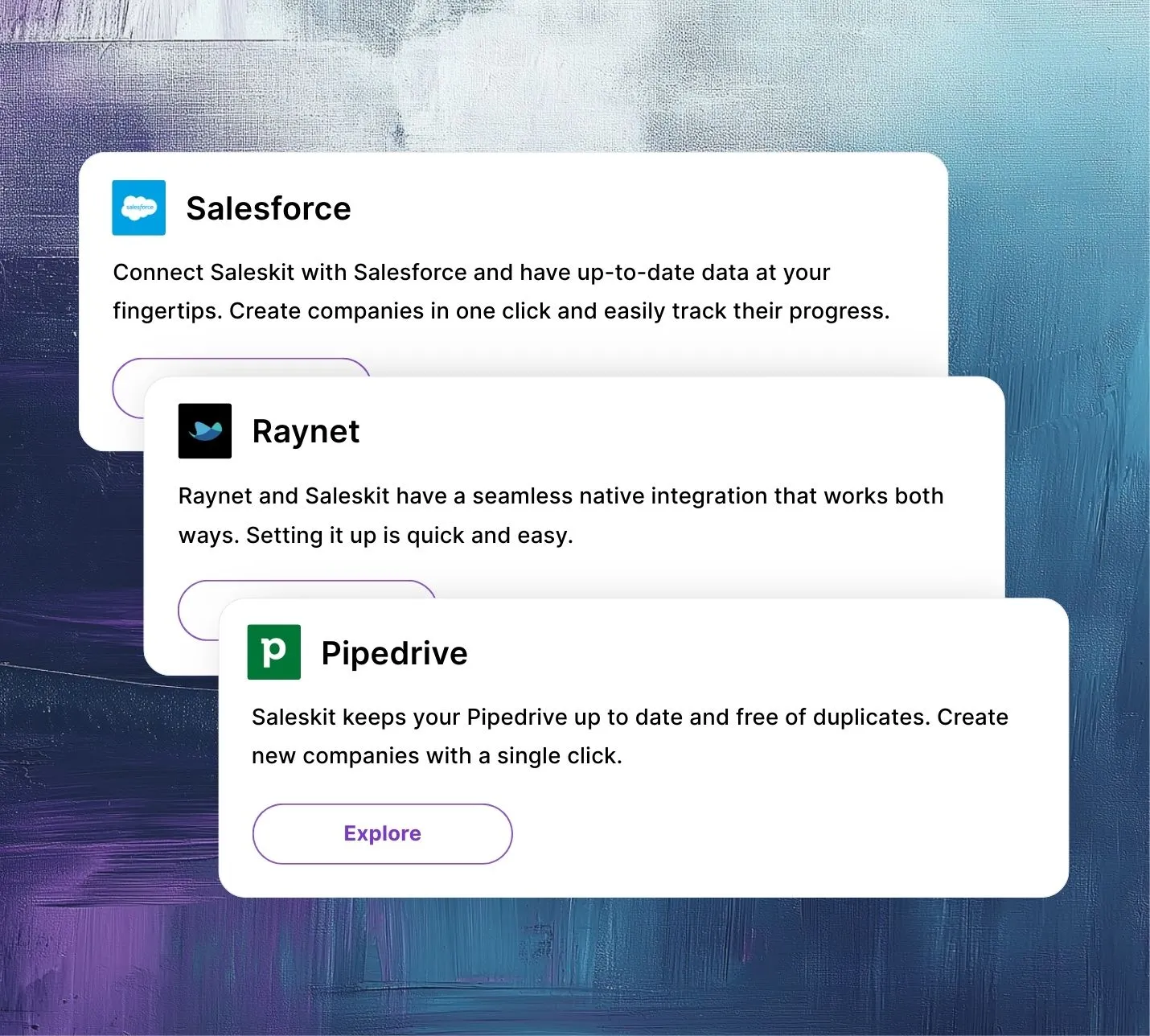 CRM platforms supported by Saleskit, including Salesforce, Raynet, Pipedrive, and others for seamless B2B workflow integration.