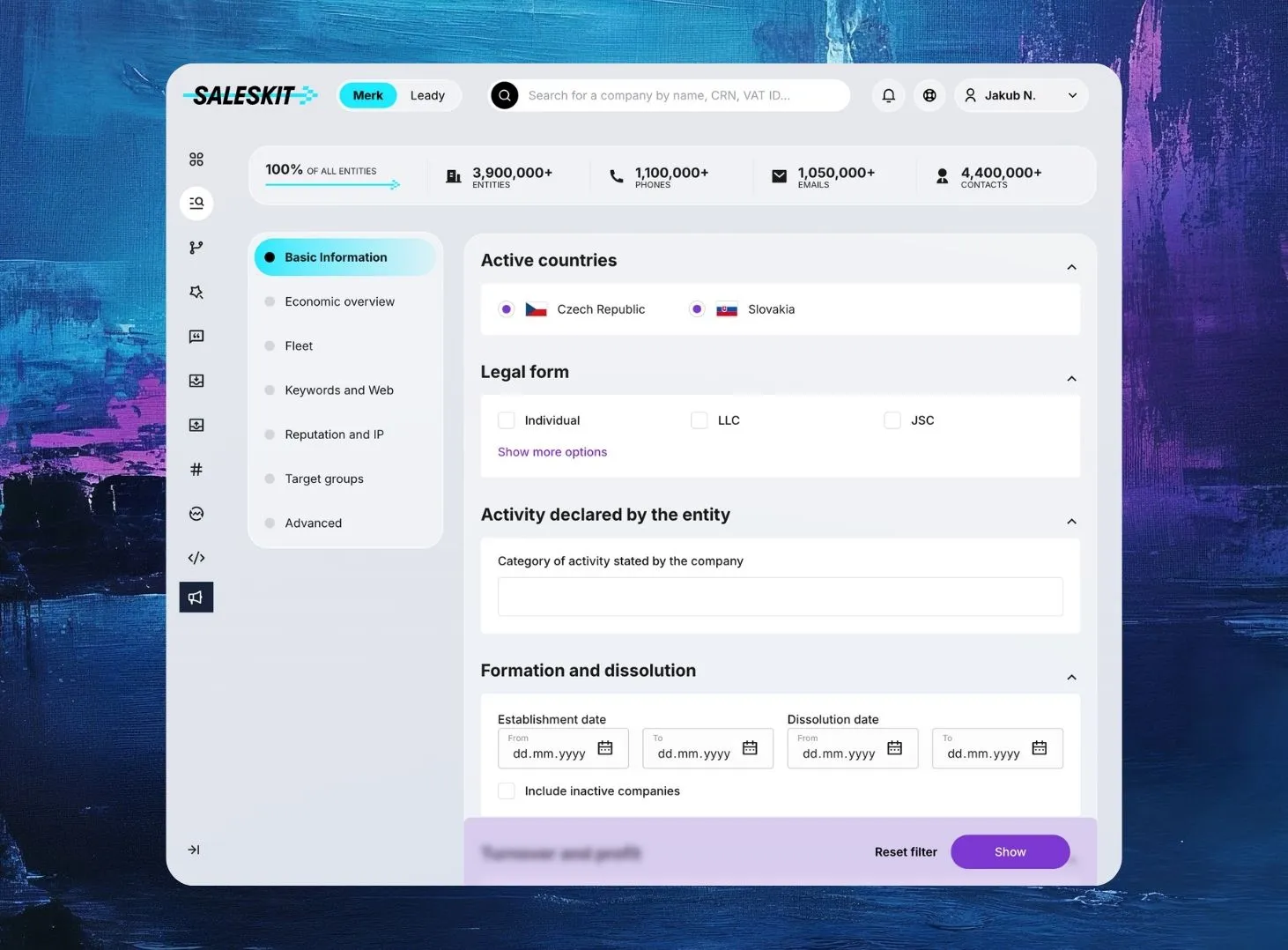 Merk module in Saleskit is a sales and marketing database covering all Czech and Slovak companies.