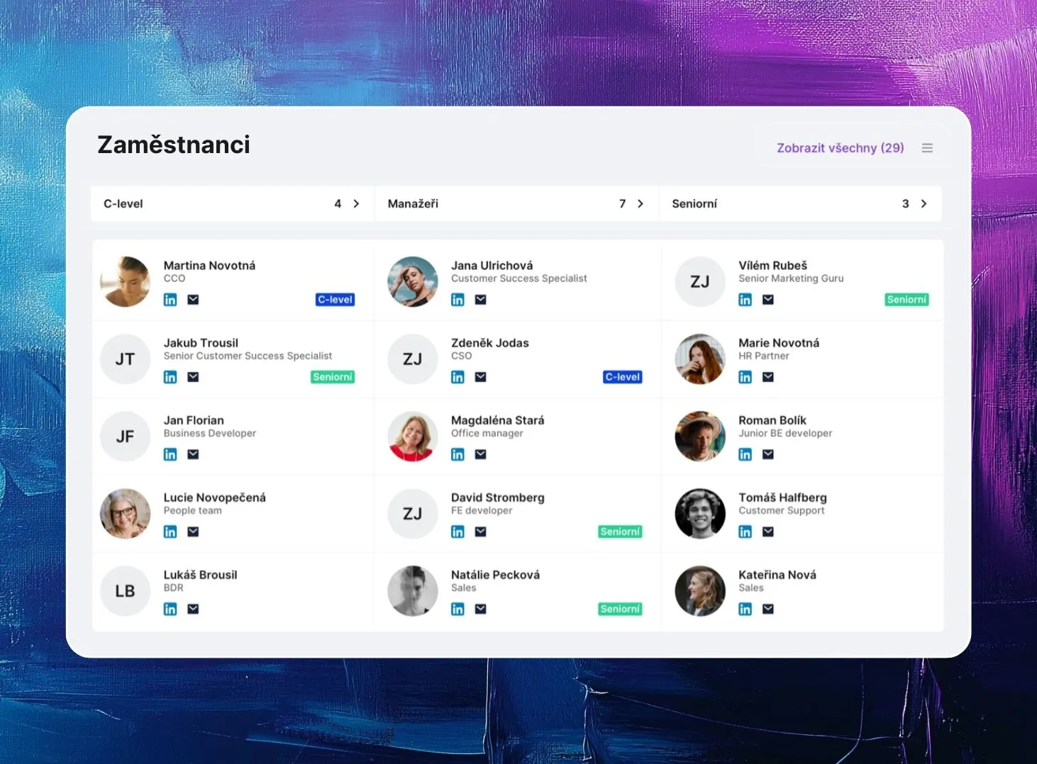 Náhled modulu Merk od společnosti Saleskit, který propojuje kontakty z LinkedInu s ověřenými kontakty firem.