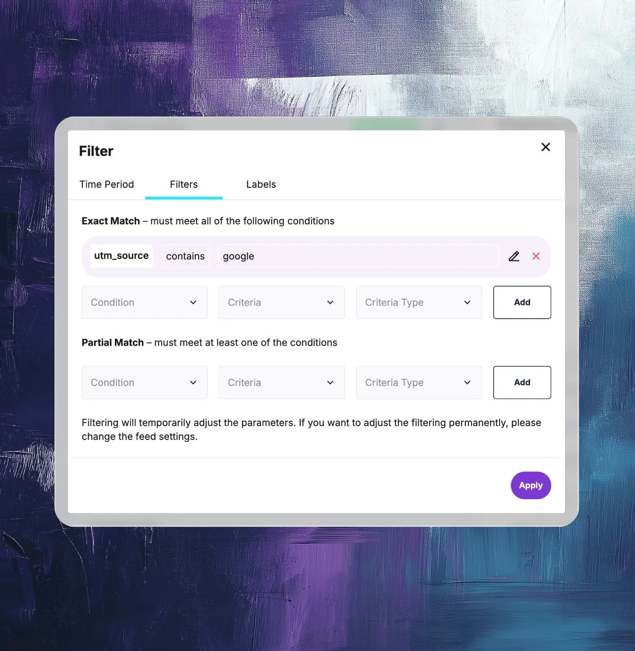 Filtering and labeling options in the Saleskit app.