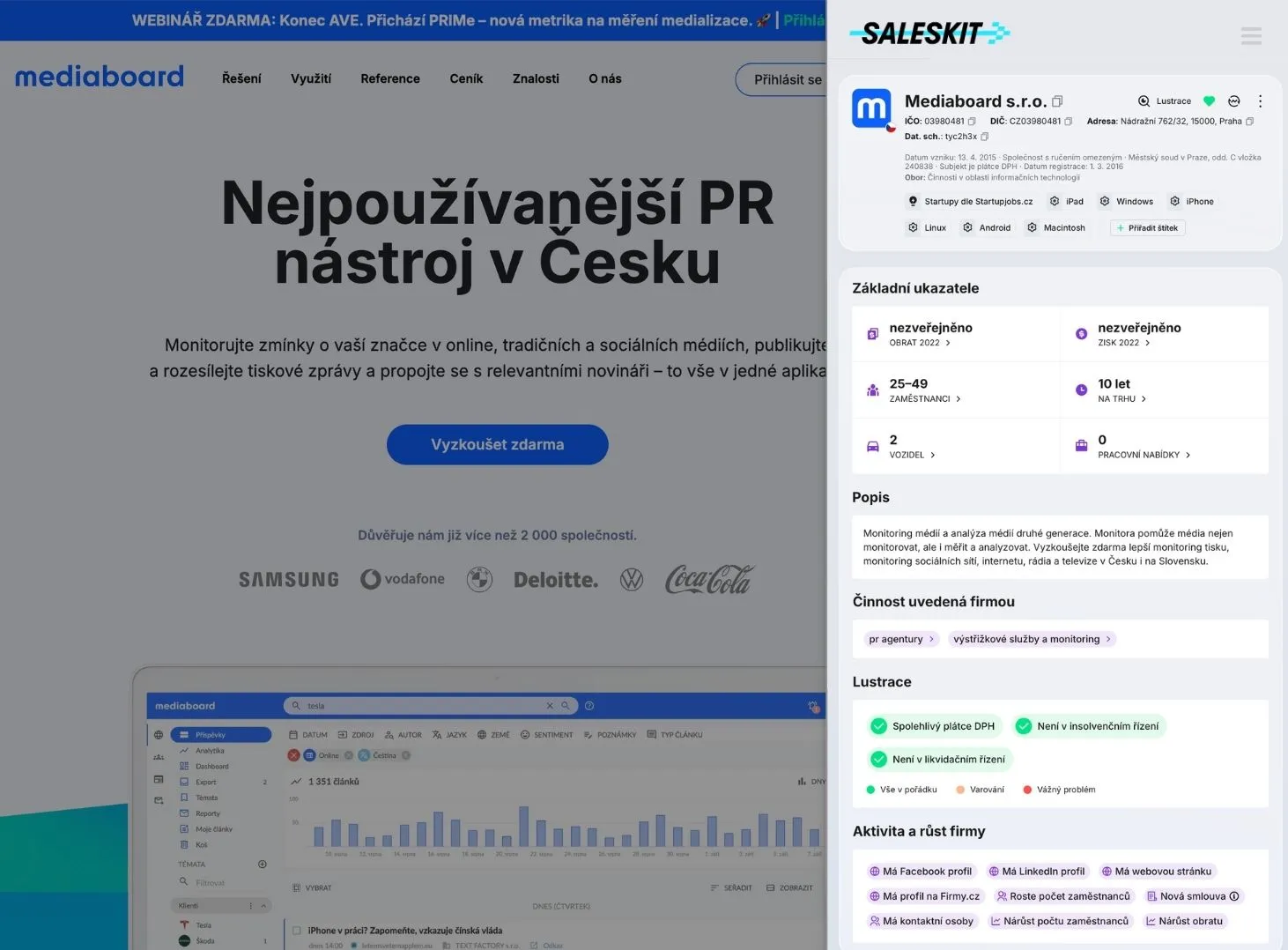 Google Chrome plugin aplikace Saleskit.