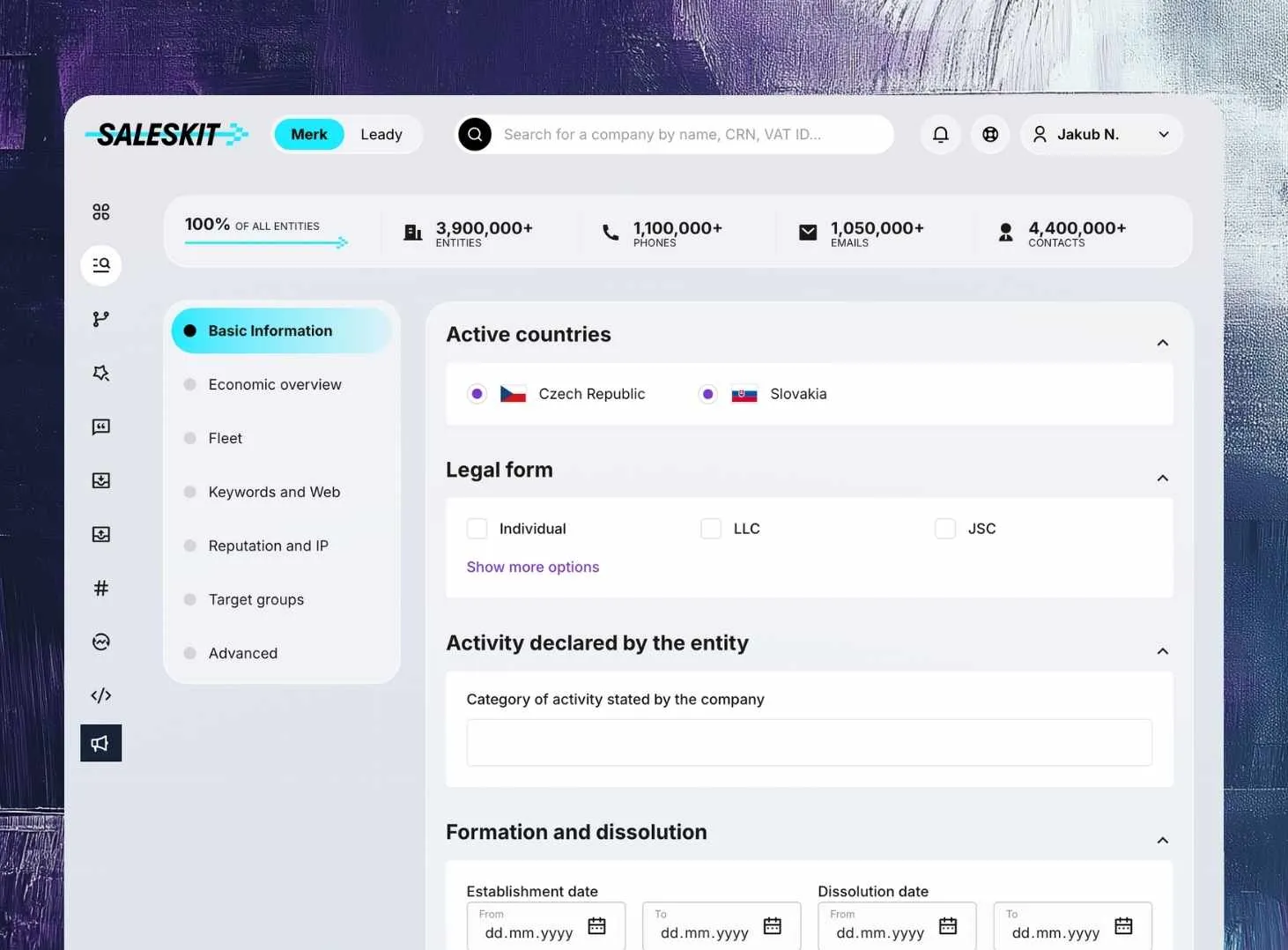 Company database with information on all companies in Czechia and Slovakia.