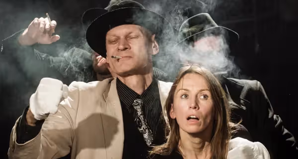 Festival di Spoleto dramatic theater performance with smoky noir-style actors