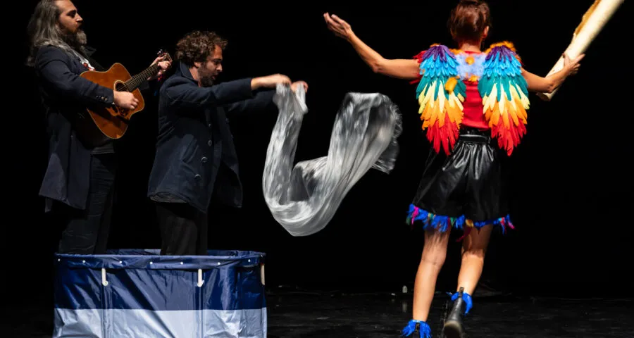 Festival di Spoleto performers with colorful wings create magical theatrical moment