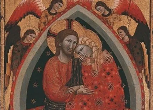 Festival di Spoleto medieval religious artwork with Christ and Mary in embrace