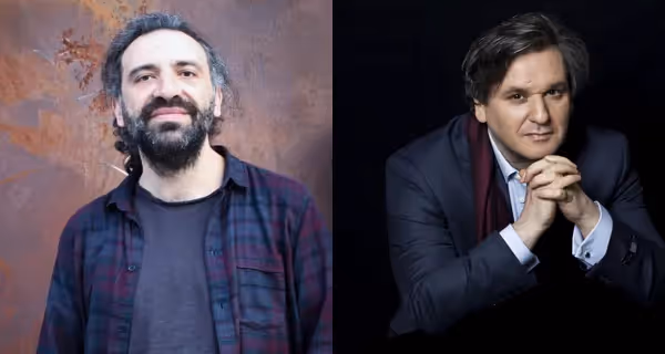 Musicians at Festival di Spoleto, portrait of two artists side by side