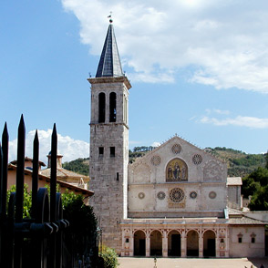 Spoleto Cathedral with bell tower, iconic venue of Festival di Spoleto cultural event