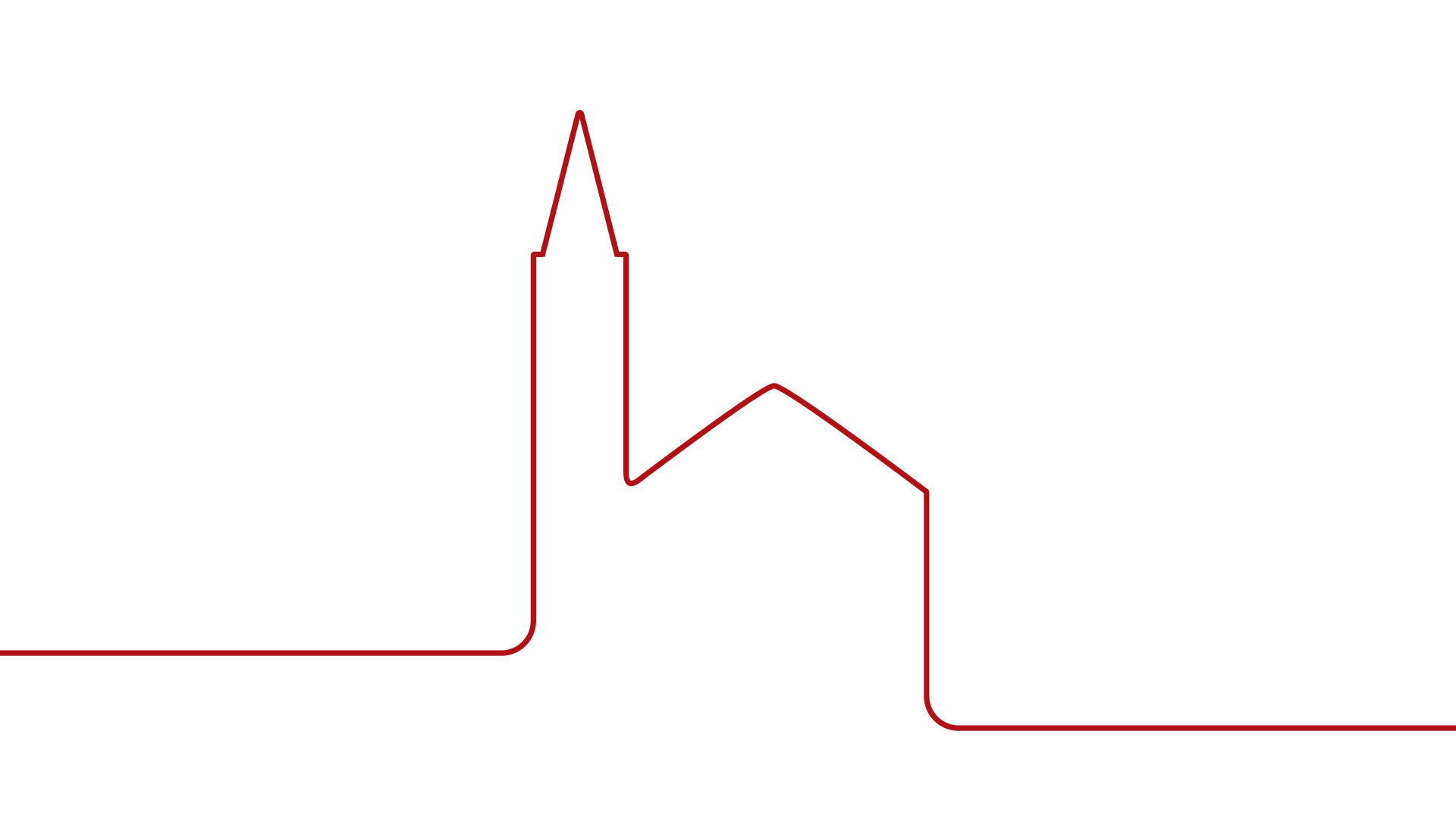 Logo minimalista del Festival di Spoleto con profilo architettonico rosso