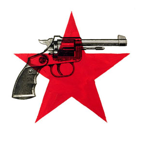 Festival di Spoleto poster with revolver on bold red star graphic