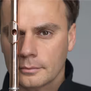 Musician with flute at Festival di Spoleto, close-up portrait