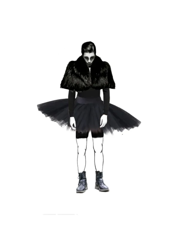 Dark ballerina costume at Festival di Spoleto, monochrome avant-garde performance style