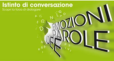 Festival di Spoleto poster with scattered letters spelling Emozioni Parole