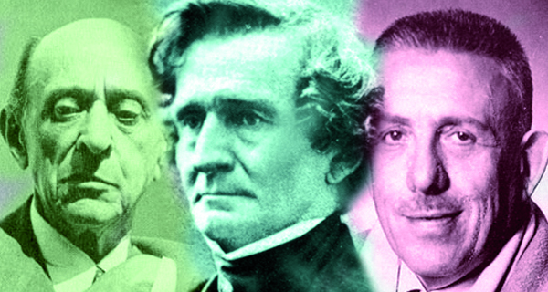 Tre compositori al Festival di Spoleto, ritratti in un'immagine colorata