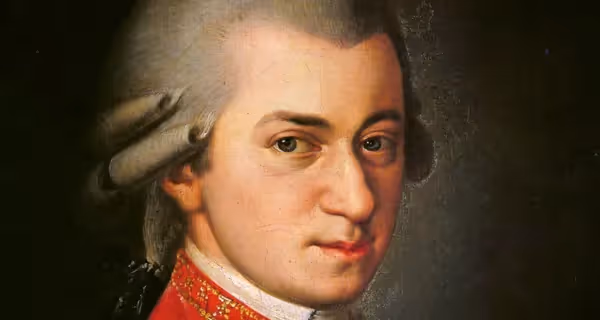 Mozart portrait for Festival di Spoleto, classical composer in elegant attire