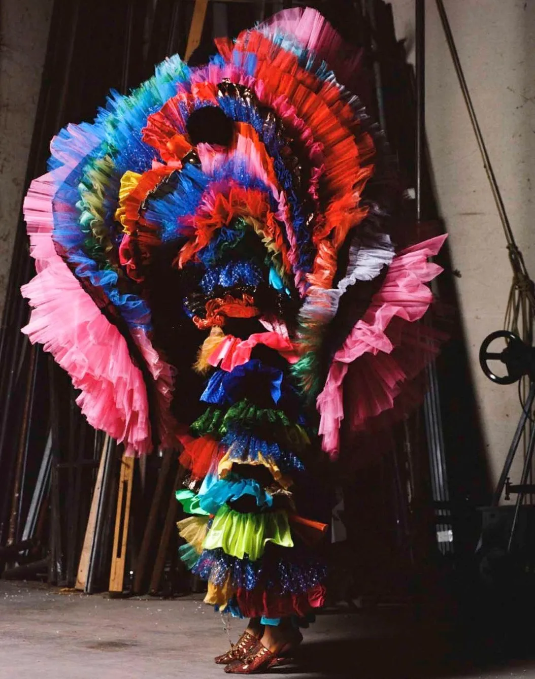 Vibrant colorful costume at Festival di Spoleto, artistic theatrical performance
