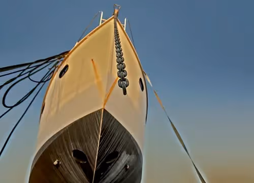 Elegant boat bow at Festival di Spoleto, highlighting nautical design against sky