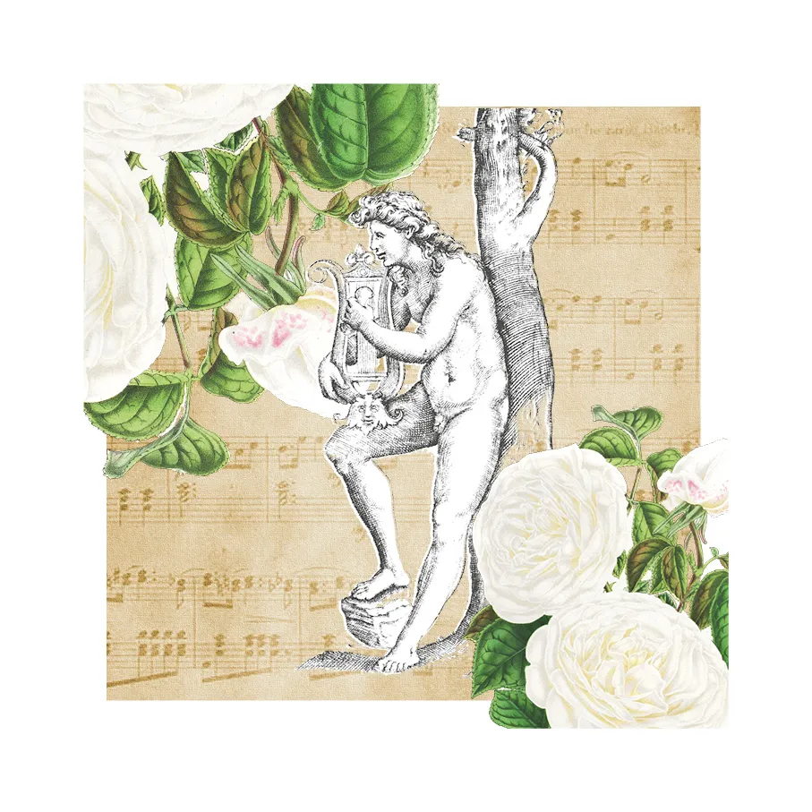 Illustrazione vintage per il Festival di Spoleto con figura mitologica e rose