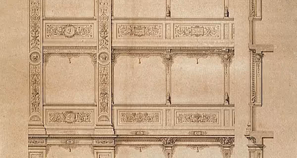 Progetto architettonico dettagliato per il Festival di Spoleto, disegno d'epoca
