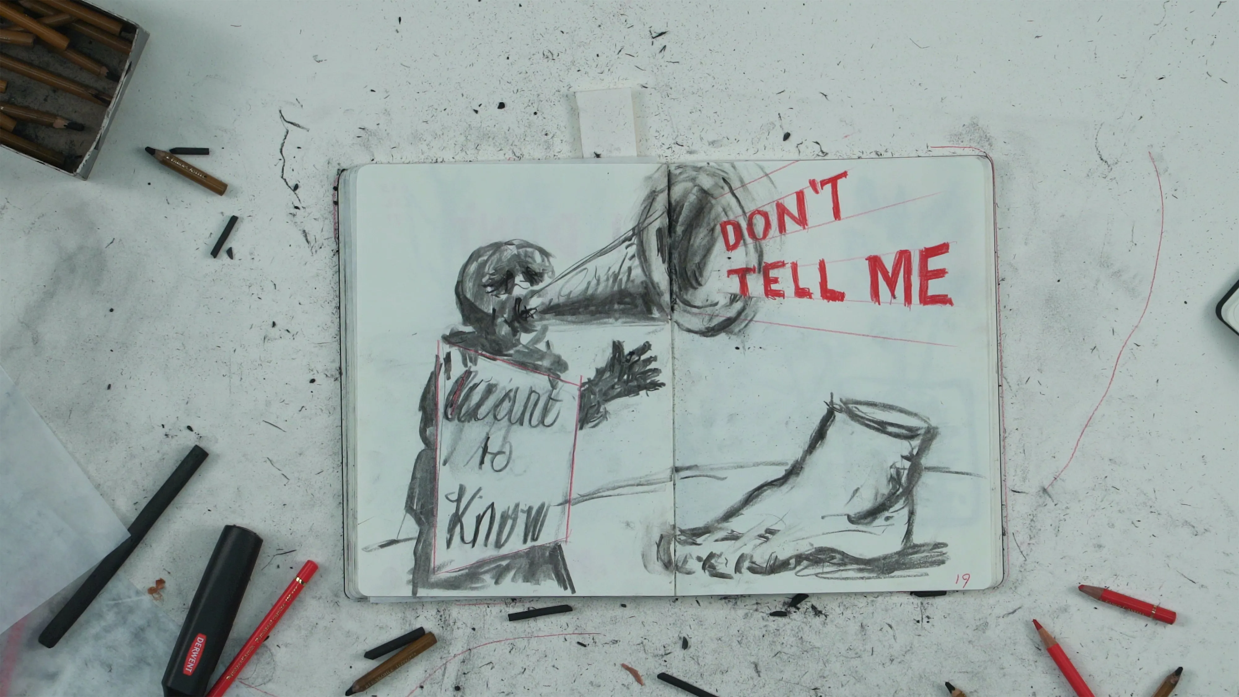 Schizzi artistici del Festival di Spoleto con messaggio "Non dirmi"