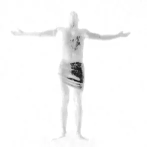 Abstract figure at Festival di Spoleto, arms outstretched in artistic pose