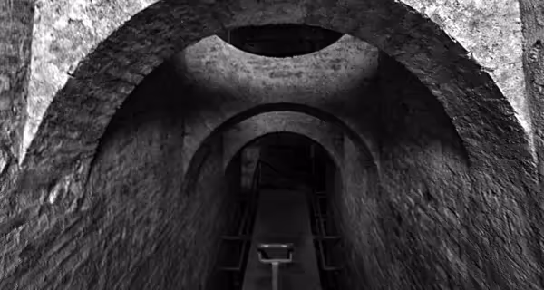 Galleria sotterranea suggestiva al Festival di Spoleto, prospettiva architettonica ipnotica