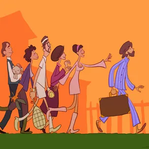 Artisti colorati in fila al Festival di Spoleto, pronti per l'evento culturale